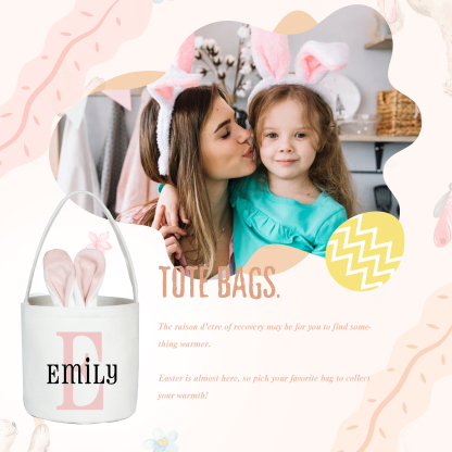 Sac de Pâques Lapin 1 Prénom et Lettre Personnalisés Tote Bag Enfant