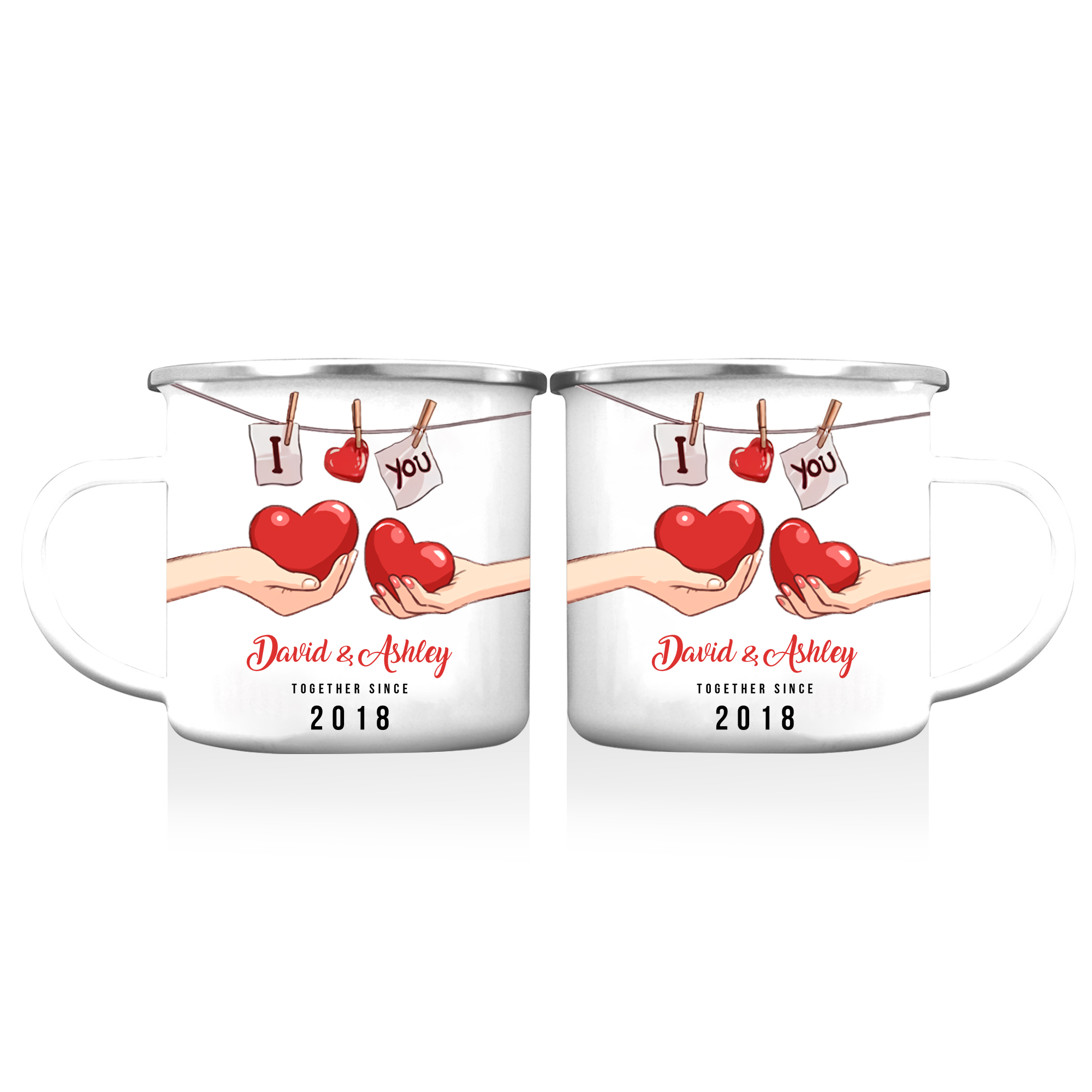 Tasse émaillée 2 Prénoms Personnalisés avec Texte et Année pour Couple