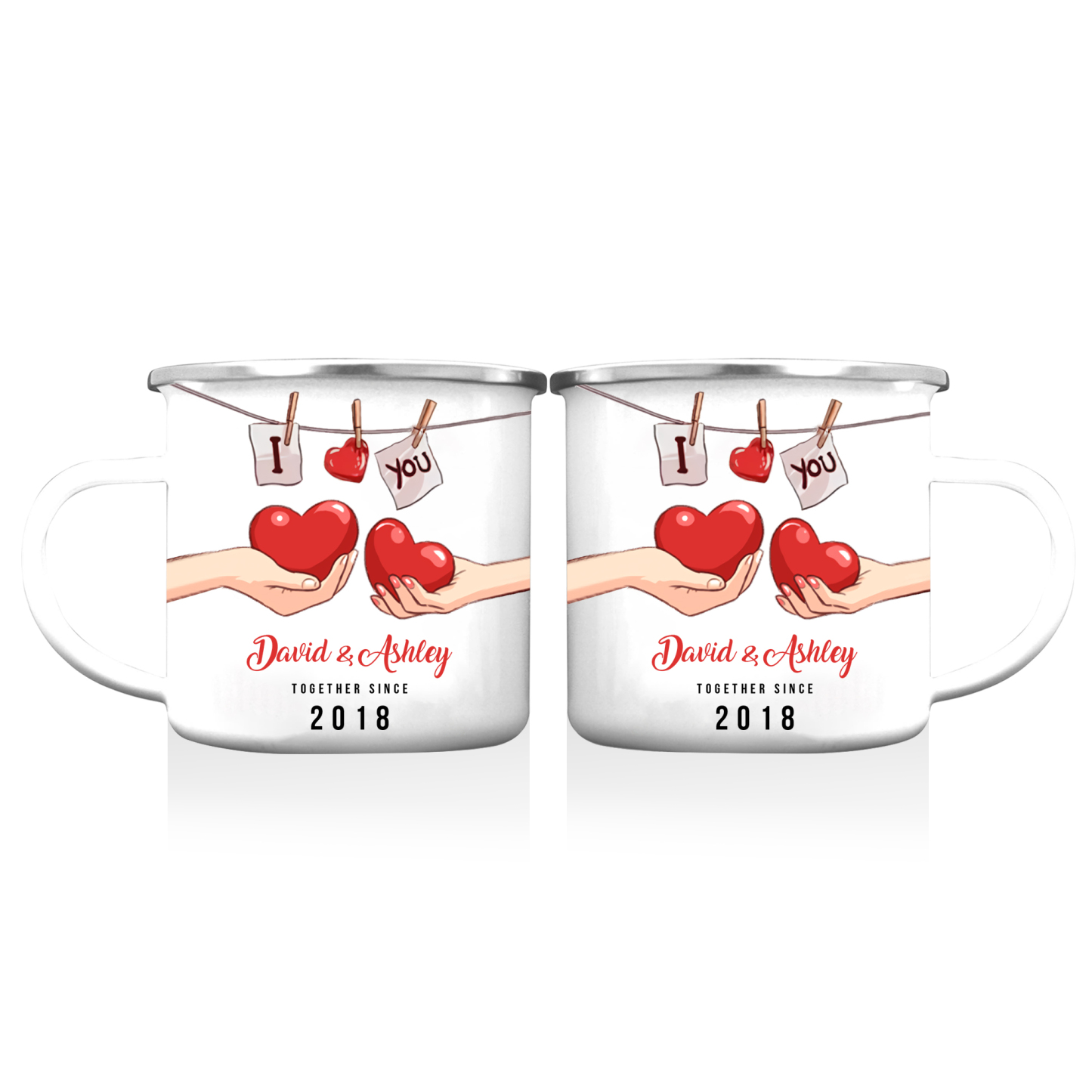 Tasse émaillée 2 Prénoms Personnalisés avec Texte et Année pour Couple