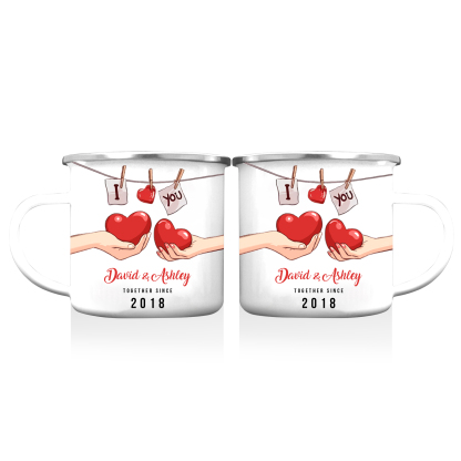 Tasse émaillée 2 Prénoms Personnalisés avec Texte et Année pour Couple