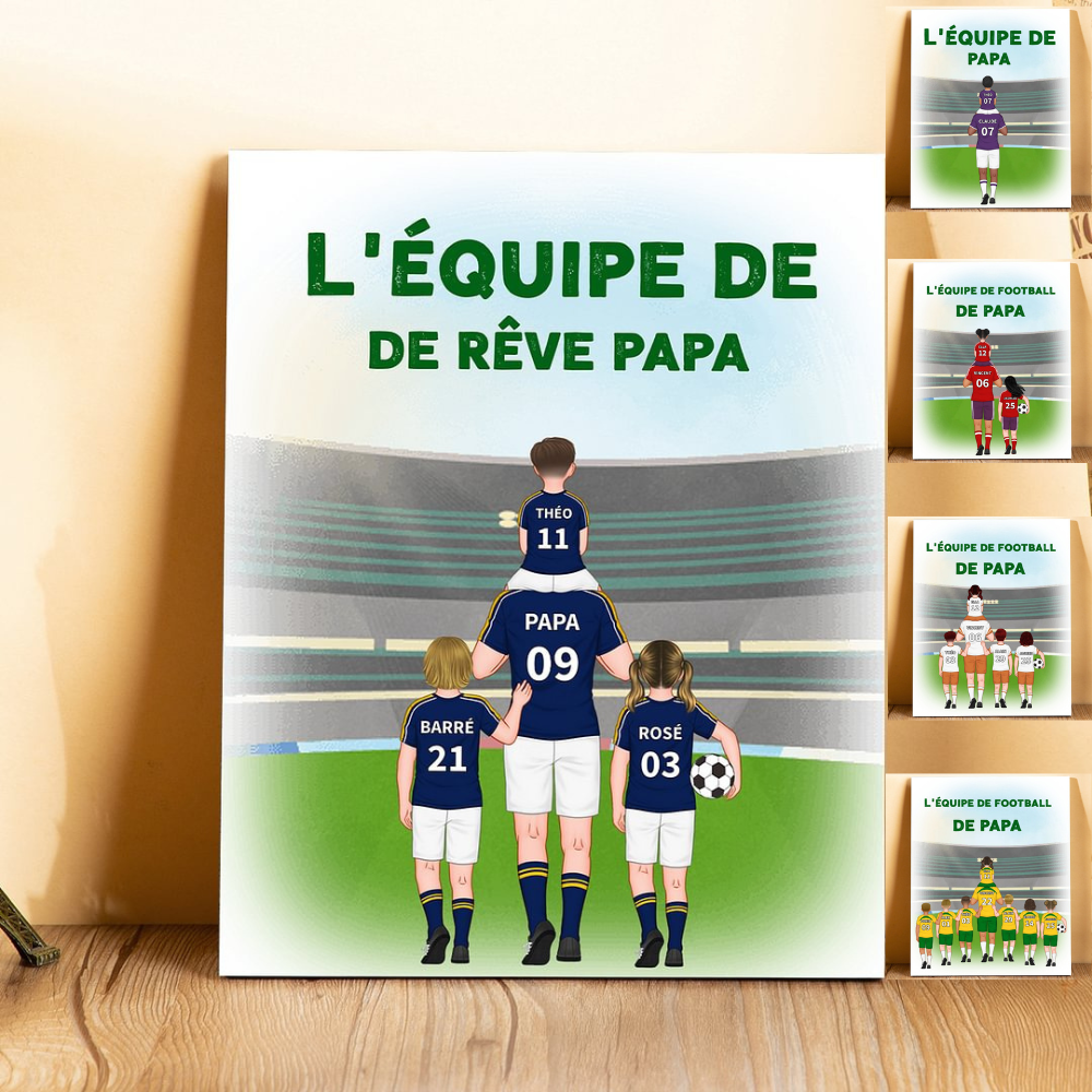 À Mon Papa-Cadre en Bois l'équipe de Football de Papa 2-9 Prénoms Personnalisés avec Texte | Jessemade