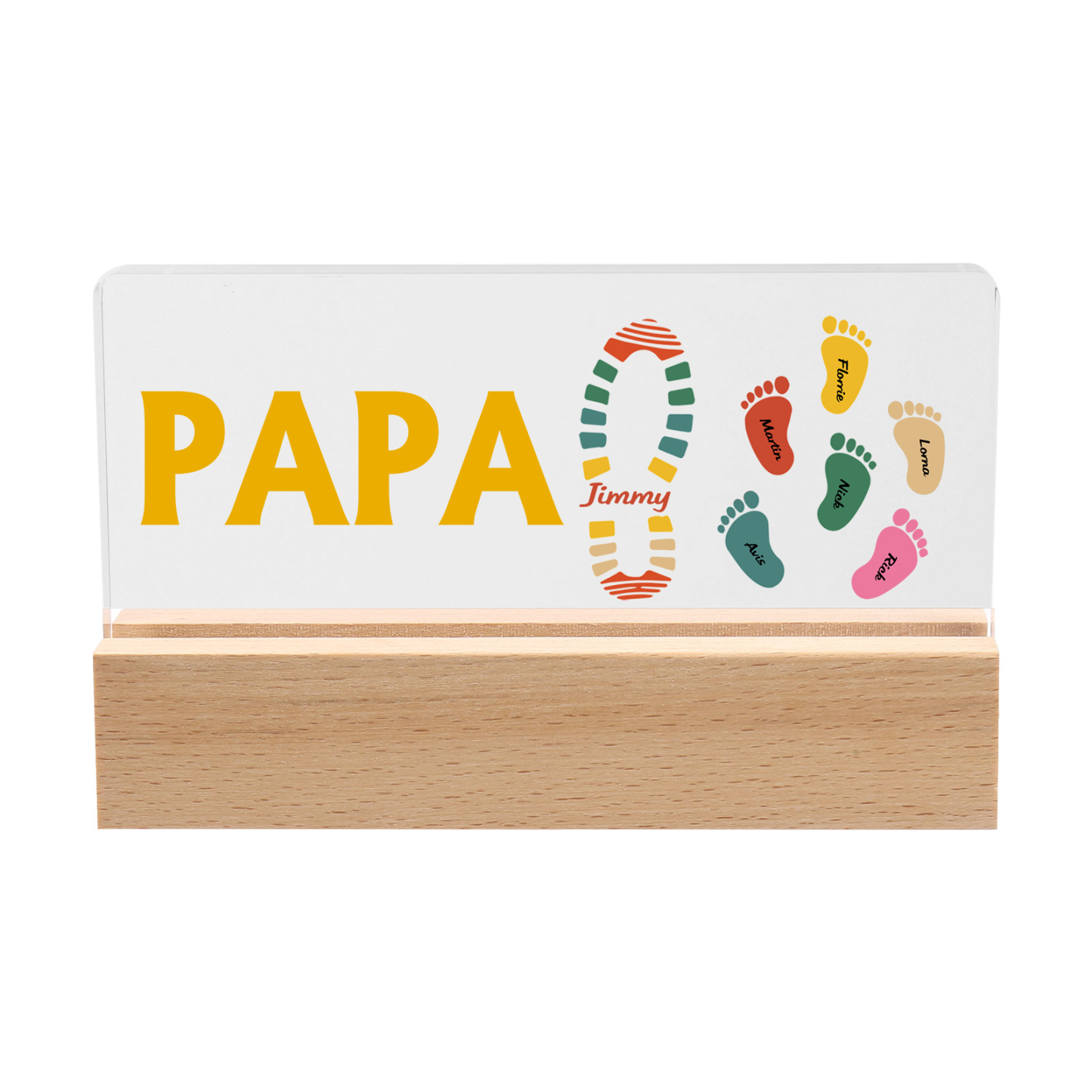 À mon Papa/Papi- Lampe de chevet LED Pieds Bébé 7 Prénoms Personnalisés avec Texte
