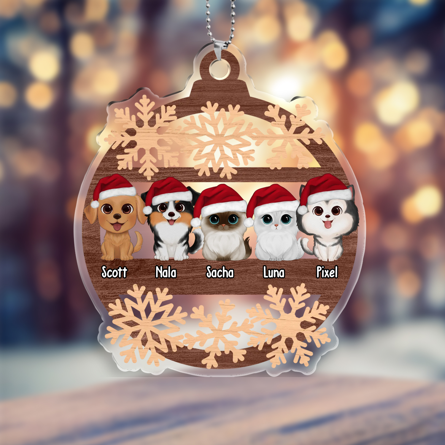 Ornements de Noël en Acrylique Personnalisé avec 1-6 Prénoms pour Animaux de Compagnie