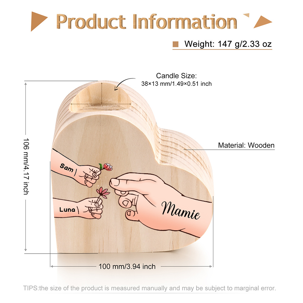 À Ma Maman/Mamie - Bougeoir en Bois Mains et Enfants 3 Prénoms Personnalisés pour Famille sans bougie
