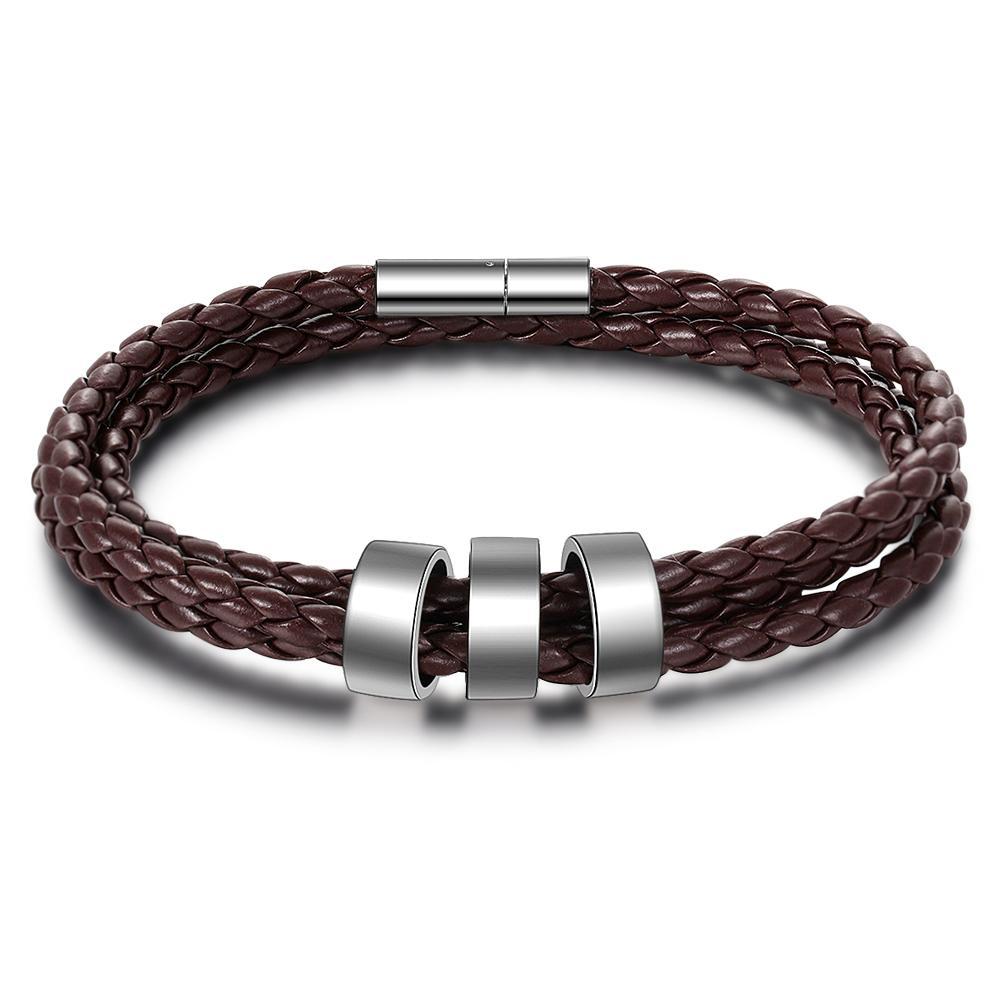 Bracelet Prénom Cuir tressé Prénom Personnalisé Avec 3 Perles pour Homme｜Jessemade