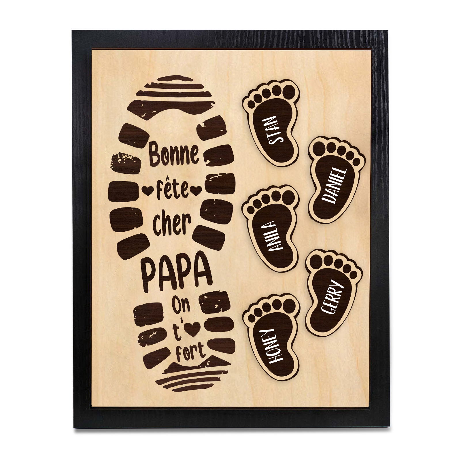 À Mon Papa-Cadre en Bois Pieds Bébé 5 Prénoms Personnalisés