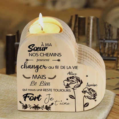 À Ma Sœur - Bougeoir en Bois 2 Prénoms Personnalisés sans bougie