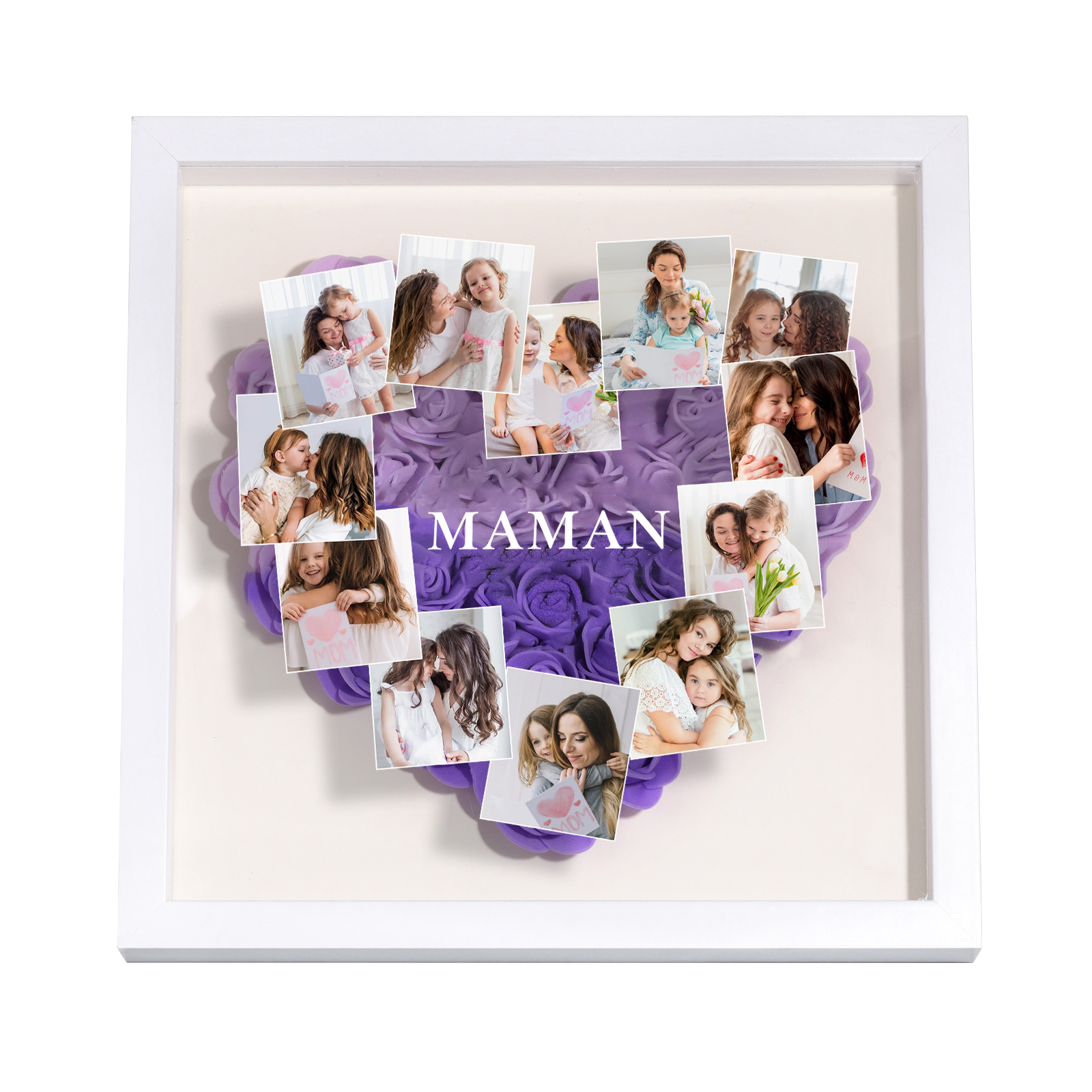 À ma Maman - Cadre Panneau de densité 12 Photos et 1 Texte Personnalisés Ornements Floral pour Famille