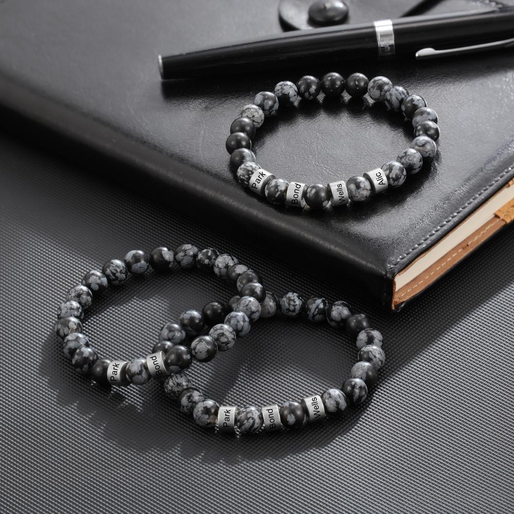 Bracelet 4 Prénom Personnalisé Labradorite Gris Bracelet Homme