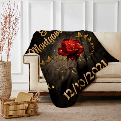 Couverture Plaids Polaire 2 Prénoms Personnalisés avec Date pour Couple | Jessemade