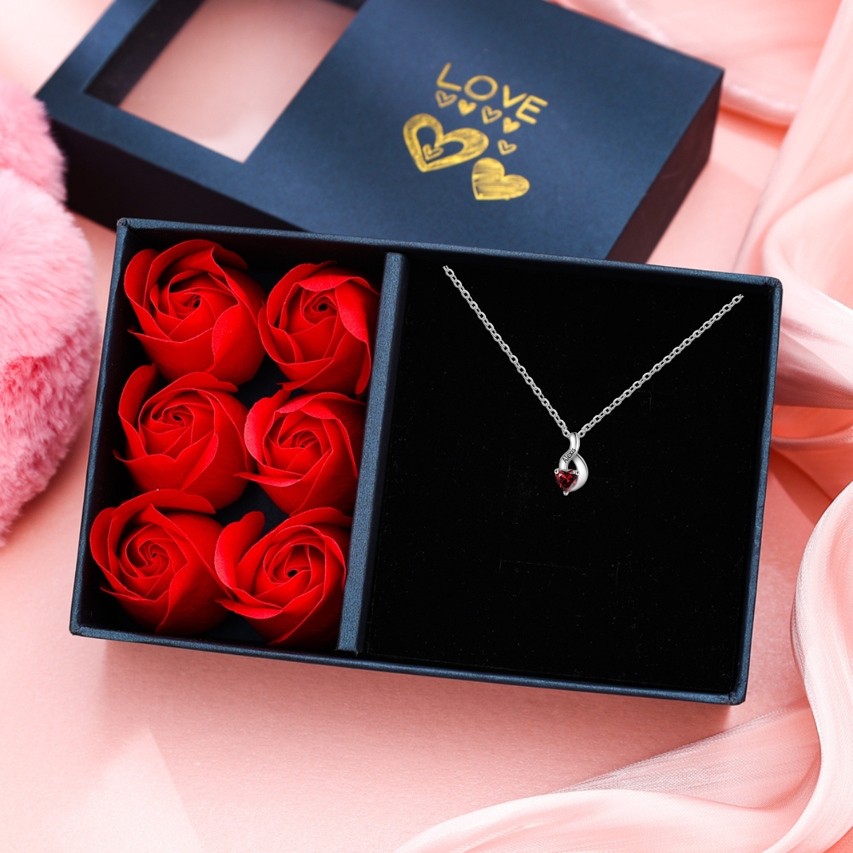 Collier DNA Cœur 1 Prénom Personnalisé avec Pierres de naissance pour Femme