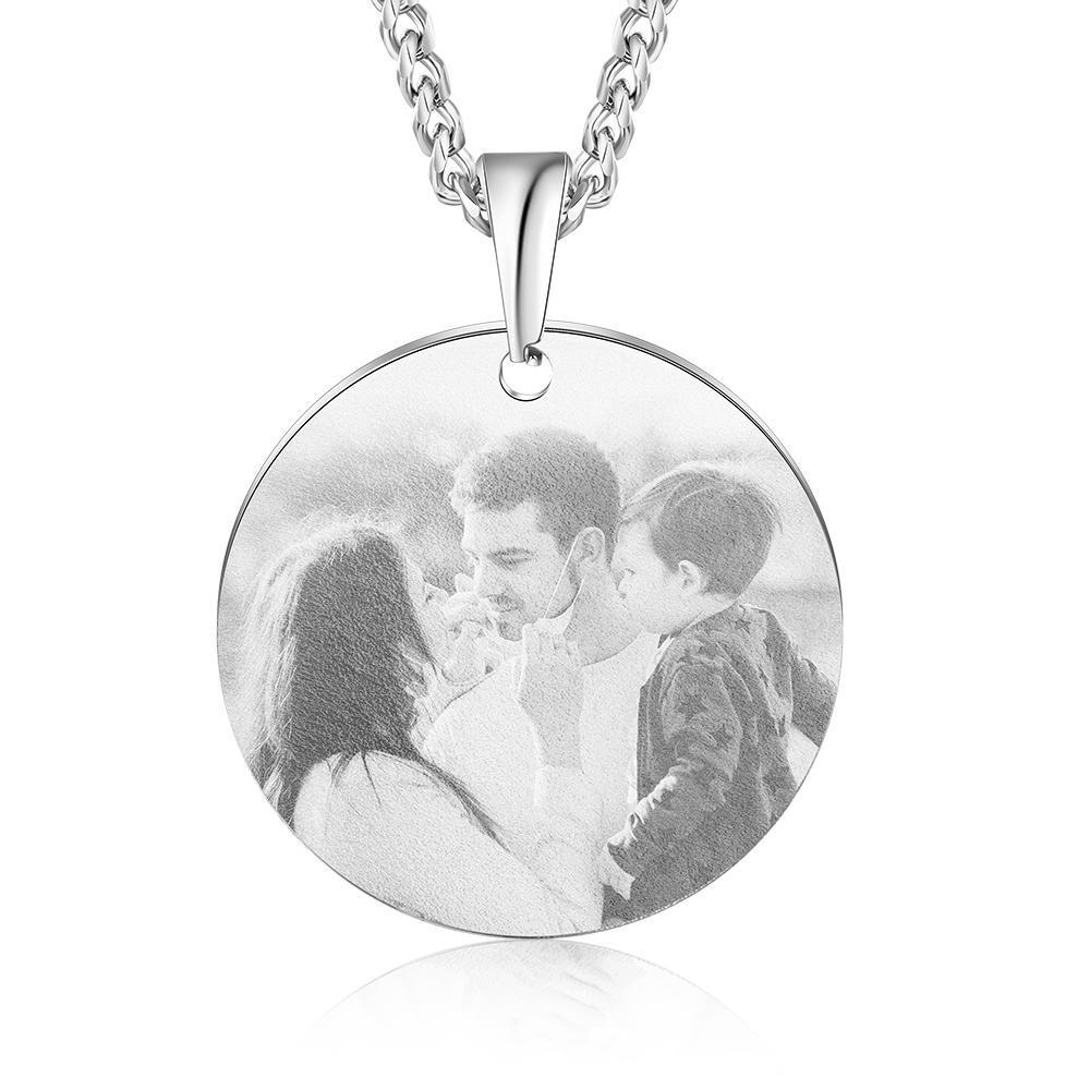 Collier Rond Photo Personnalisé Prénom Gravé pour Couple Collier Homme