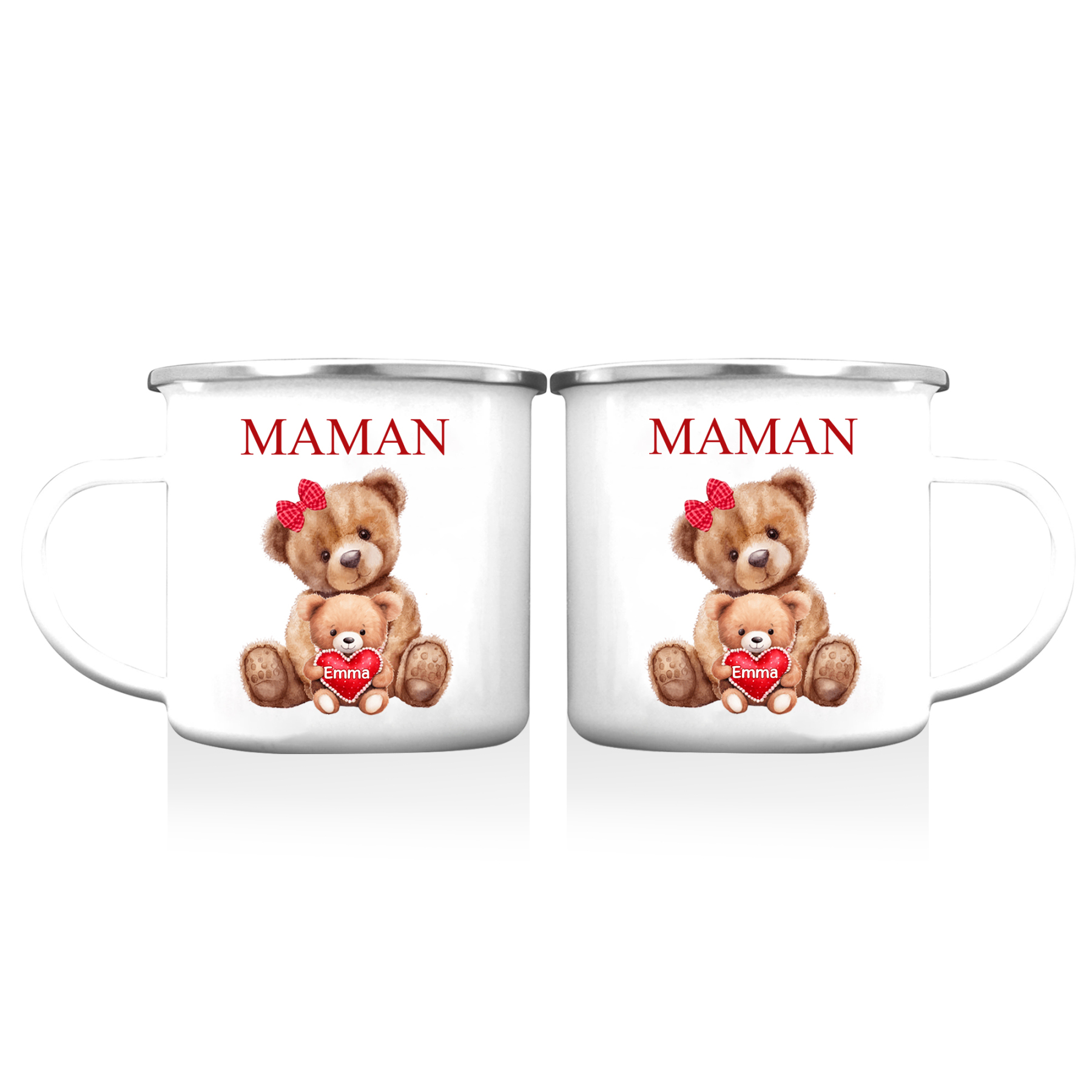 À Maman/Mamie - Tasse émaillée Ours 1 Prénom Personnalisé