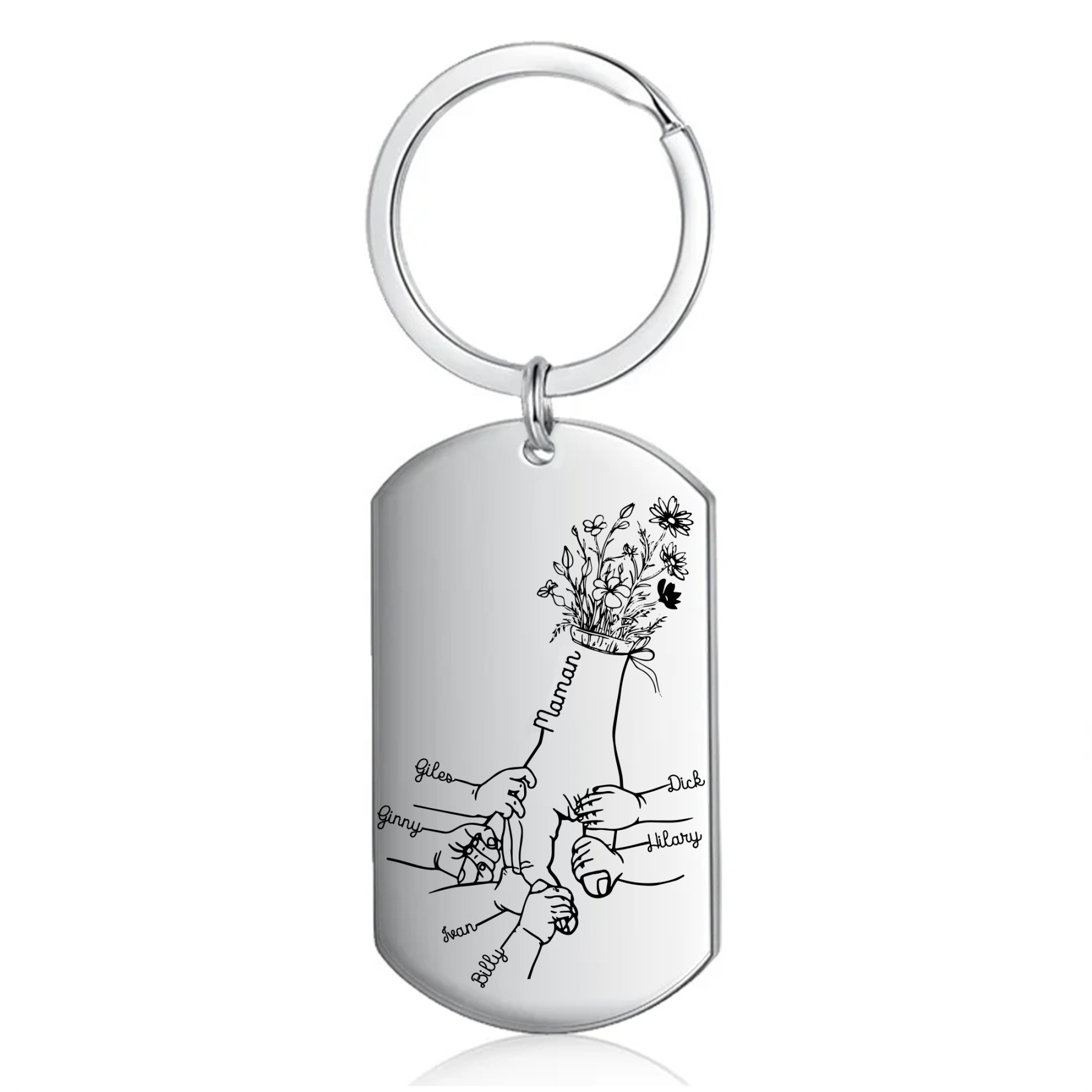 À Ma Maman/Mamie - Porte-Clés la Main dans la Main 2-7 Noms Personnalisés