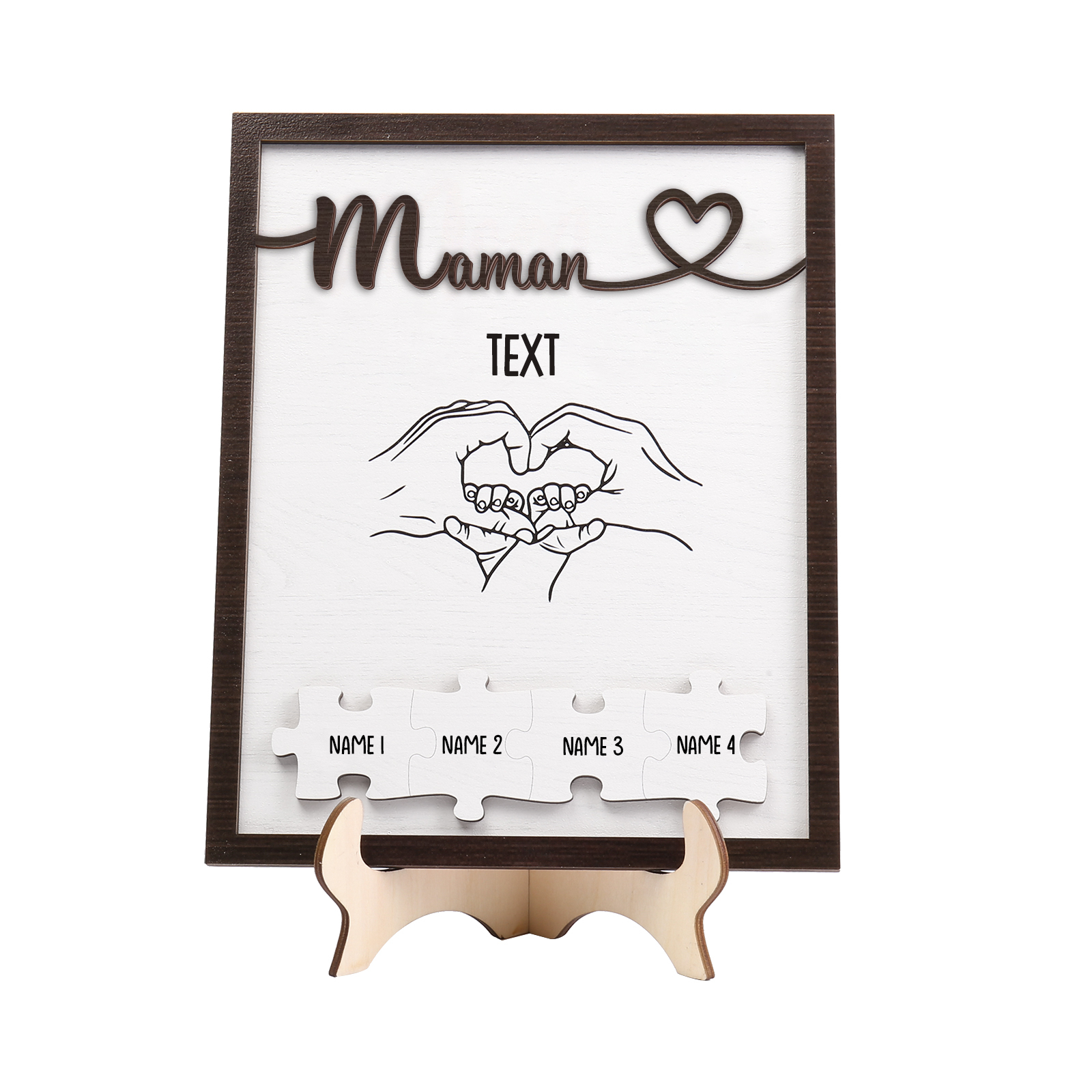 À Maman - Décoration en bois Mains et Puzzles 4 Prénoms et 1 Texte Personnalisés Ornement Famille