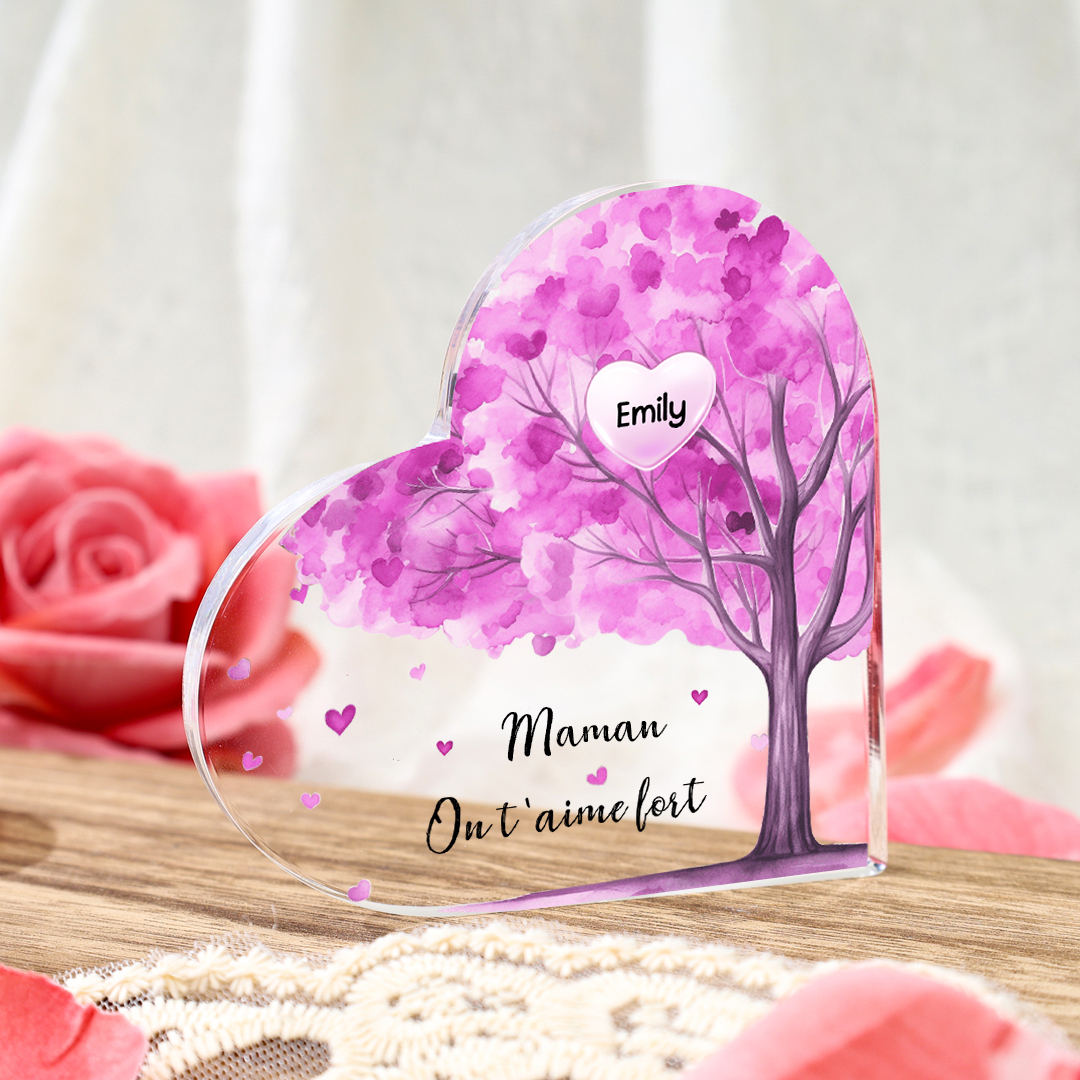 À ma Maman/Mamie - Plaque Acrylique Arbre en Forme de Cœur 1 Prénom Personnalisé avec 1 Texte