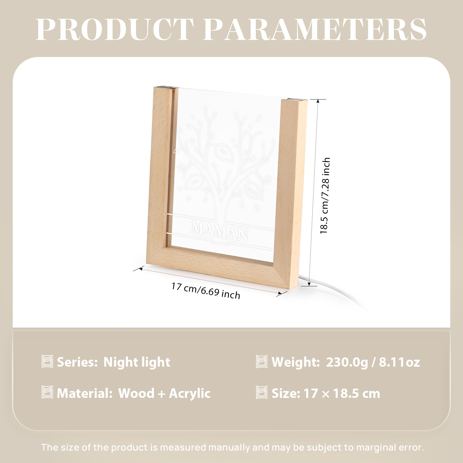 À Maman/Mamie - Lampe de chevet LED Arbre 3 Prénoms Personnalisés avec 1 Texte