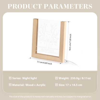 À Maman/Mamie - Lampe de chevet LED Arbre 3 Prénoms Personnalisés avec 1 Texte