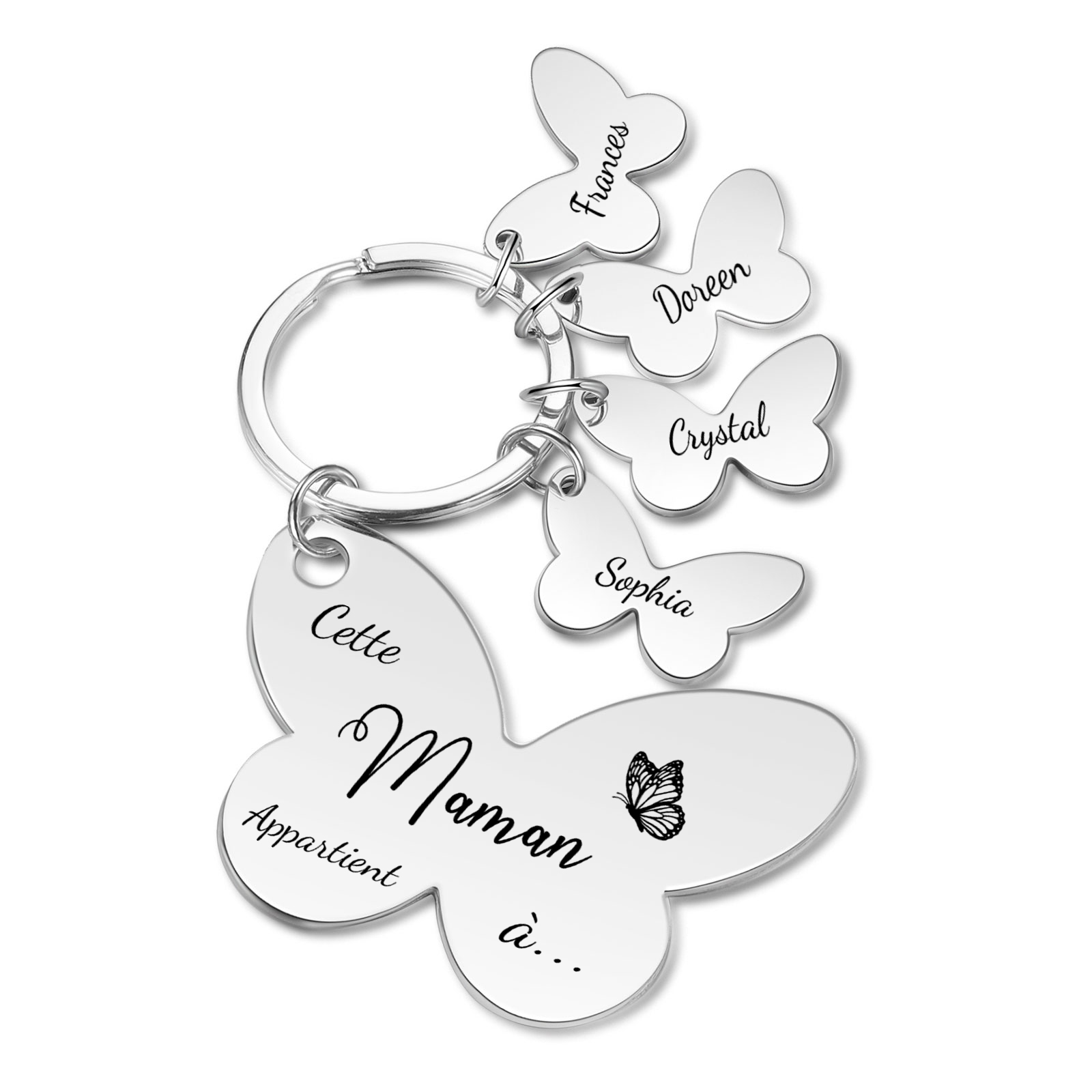 À Maman/Mamie - Porte-Clés Papillon 4 Prénoms Personnalisés avec Texte 