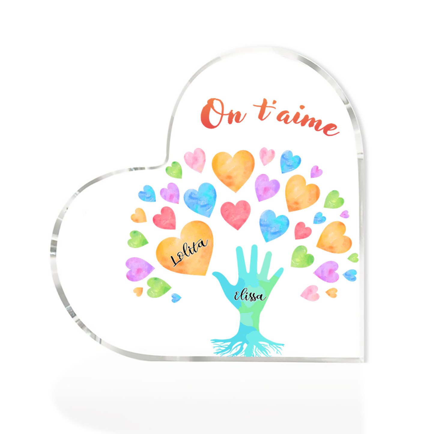 Plaque Acrylique en Forme de Cœur 2 Prénoms Personnalisés avec Texte pour Famille