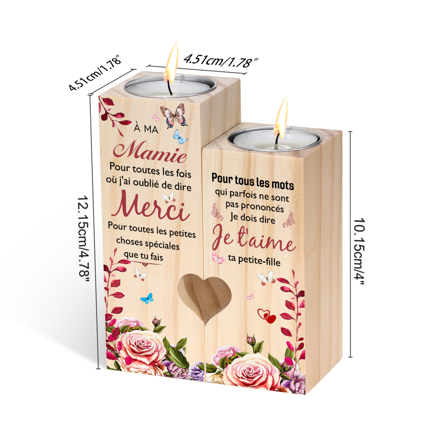 À Ma Mamie - Bougeoir en Bois sans bougie cadeau de Petite-Fille pour Mamie