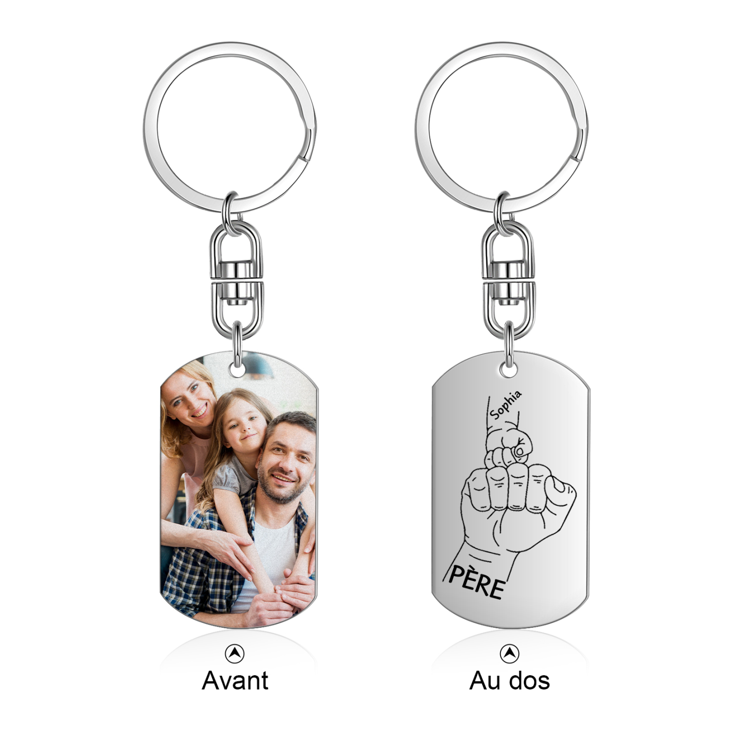 À Papa - Porte-clés gravé Poings 1 Prénom personnalisé avec photo porte cles gravés | Jessemade