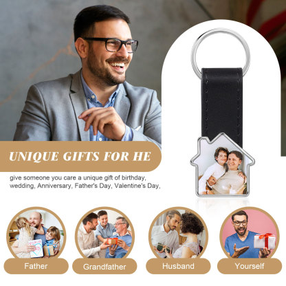 Porte-Clés Cuir PU Maison Photo Personnalisée Porte-Clés Homme