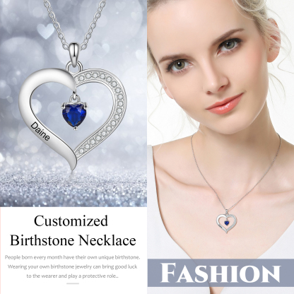 Collier 1 Prénom Personnalisé Pendentif Cœur avec 1 Pierre de Naissance