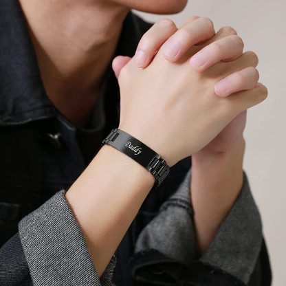 Bracelet Personnalisé 1 texte avec 1 photo en Acier au titane