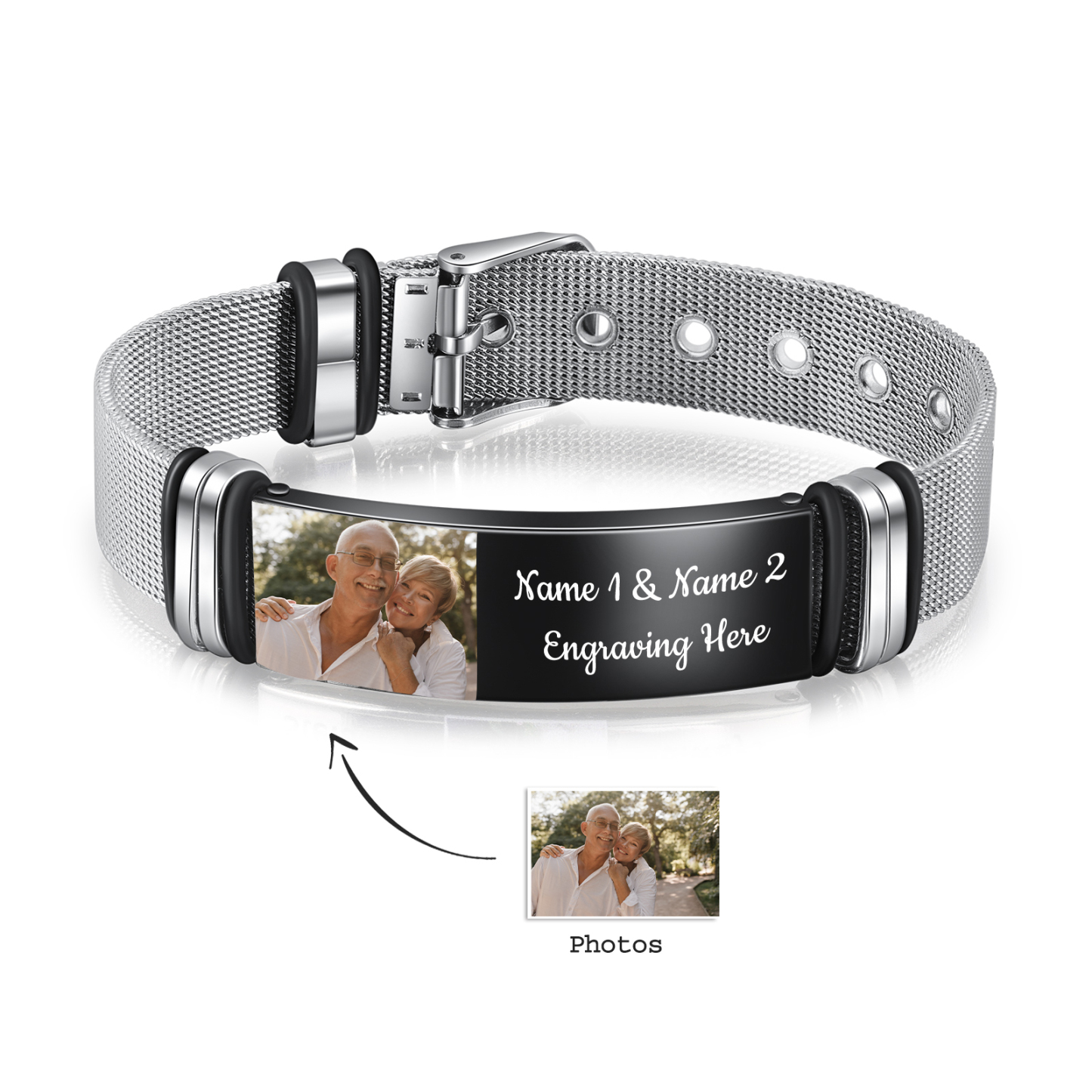 Bracelet 2 Prénoms Personnalisé texte avec photo