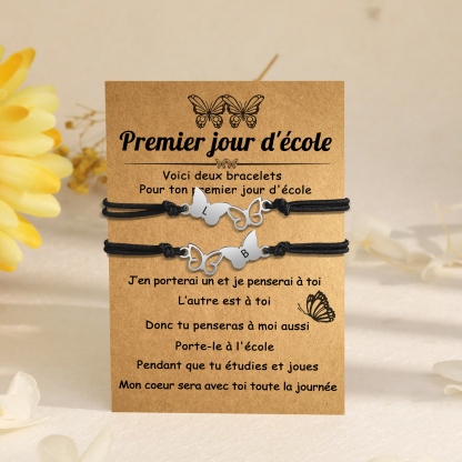 2PCS Bracelet Initiale Papillons 2 Lettres Personnalisées Corde élastiques Cadeau Rentrée Scolaire Premier jour d’école｜Jessemade