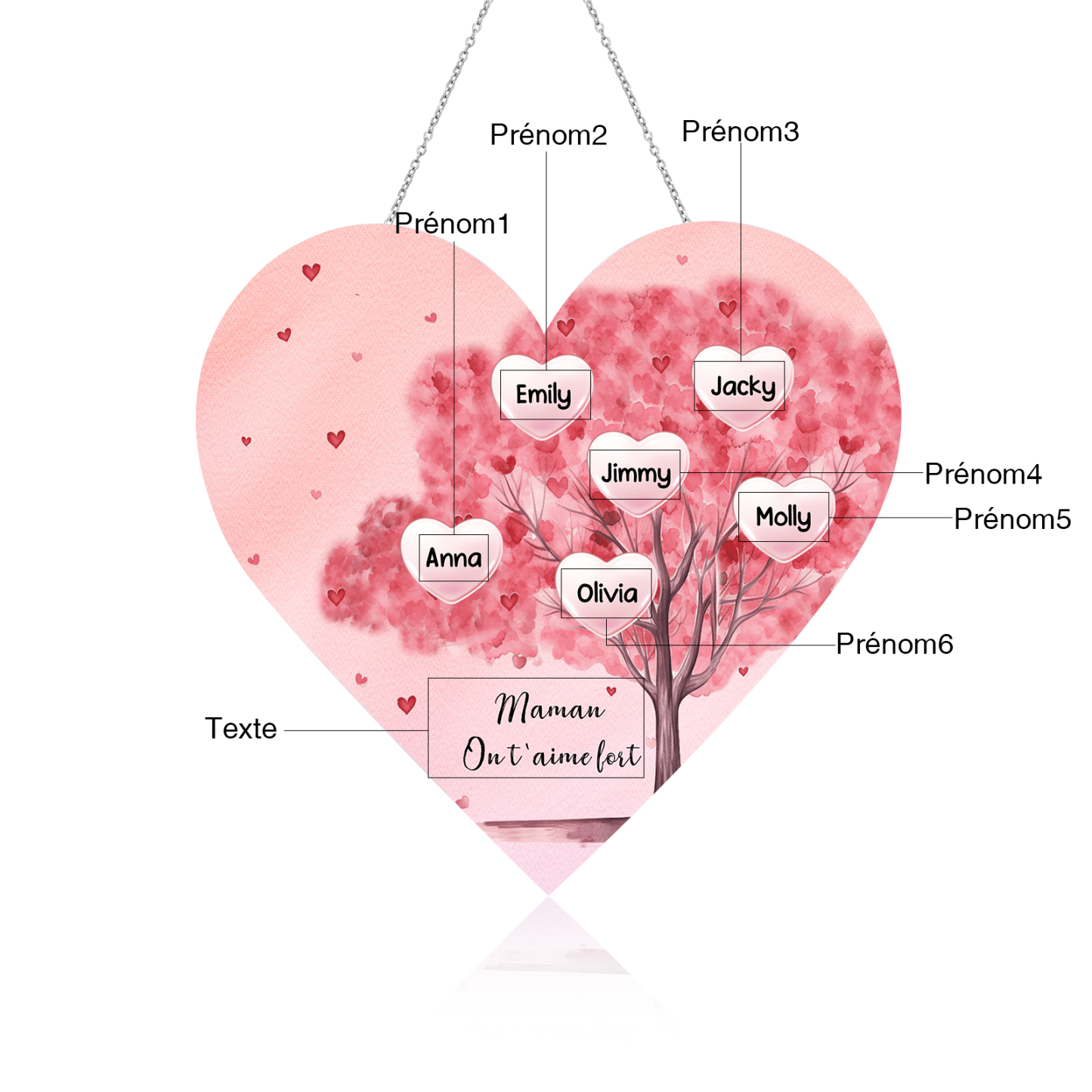 À Maman/Mamie - Veilleuse Cœur Arbre Décoration 6 Prénoms Personnalisés avec 1 Texte