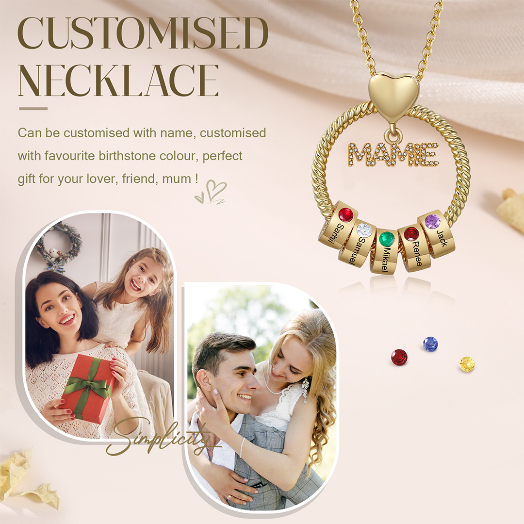 À ma Mamie - Collier Personnalisé 5 Prénoms et Pierre de naissance Or/Argent｜Jessemade