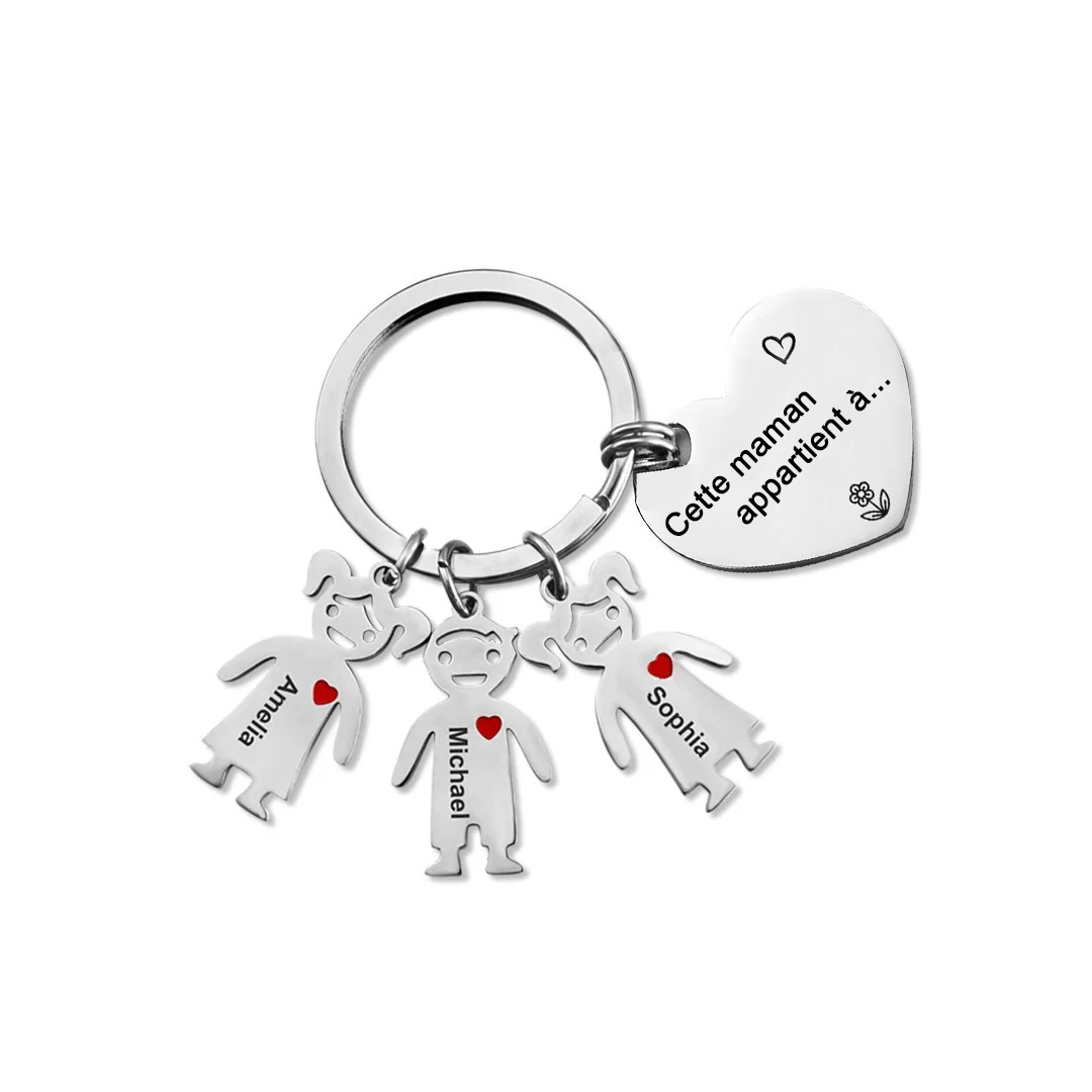 À Maman 3PCS Portefeuille Porte-Clés et catre 3 Prénoms Personnalisés avec fleur de naissance et Breloques 3 enfant | Jessemade