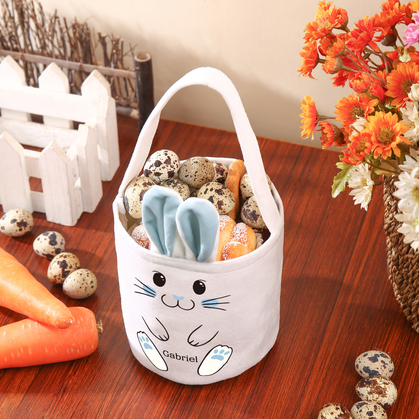 Sac de Pâques Lapin 1 Prénom Personnalisé Tote Bag Enfant