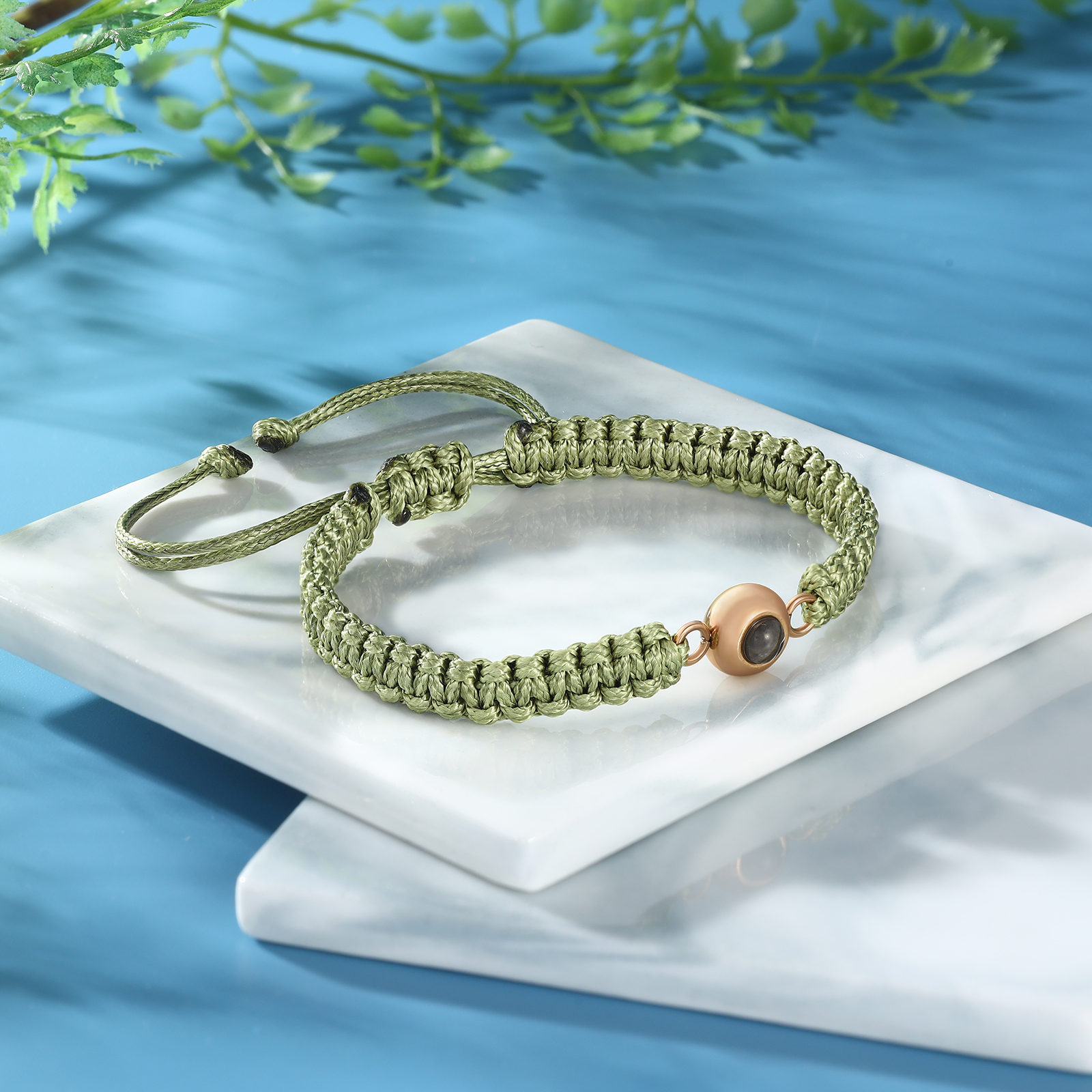 Bracelet en corde tressée avec Photo Personnalisée Bracelet Photo Projection Vert｜Jessemade