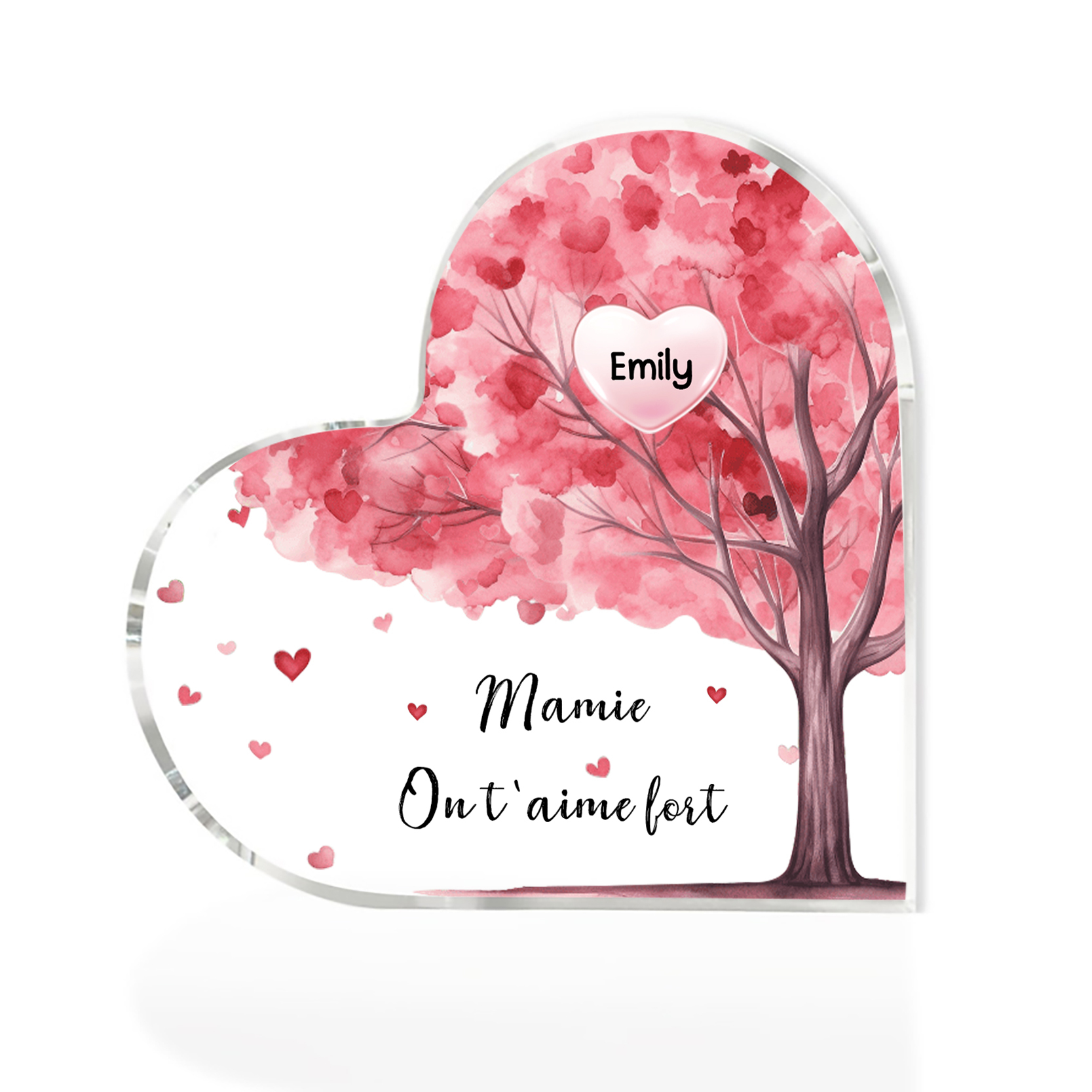 À Ma Nounou- Plaque Acrylique Arbre en Forme de Cœur 1 Prénom Personnalisé avec 1 Texte
