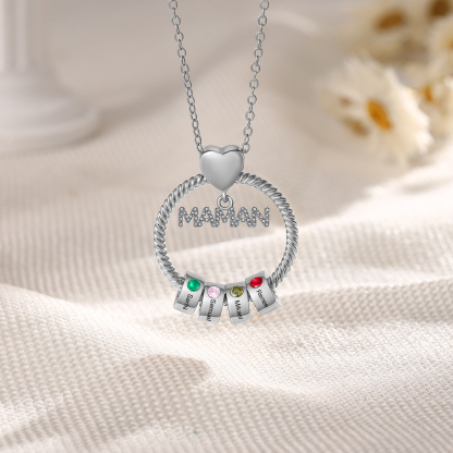 À ma Maman - Collier Pendentif 4 Prénoms Personnalisés avec Pierre de naissance