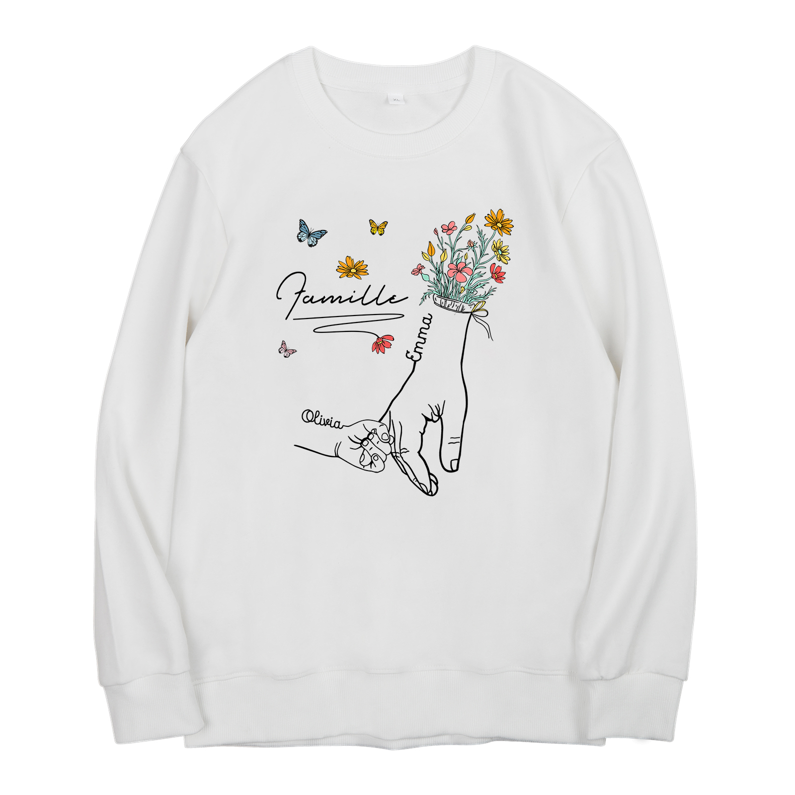 Sweat-Shirt la main dans la main 2 Prénoms Personnalisés avec Texte