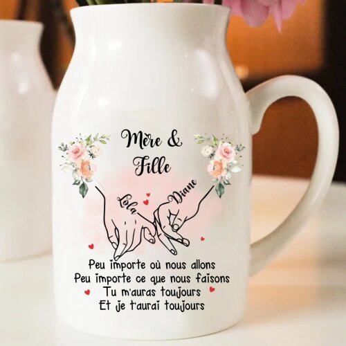 Vase en céramique personnalisé avec prénoms maman et fille – Cadeau plein d’amour | Jessemade