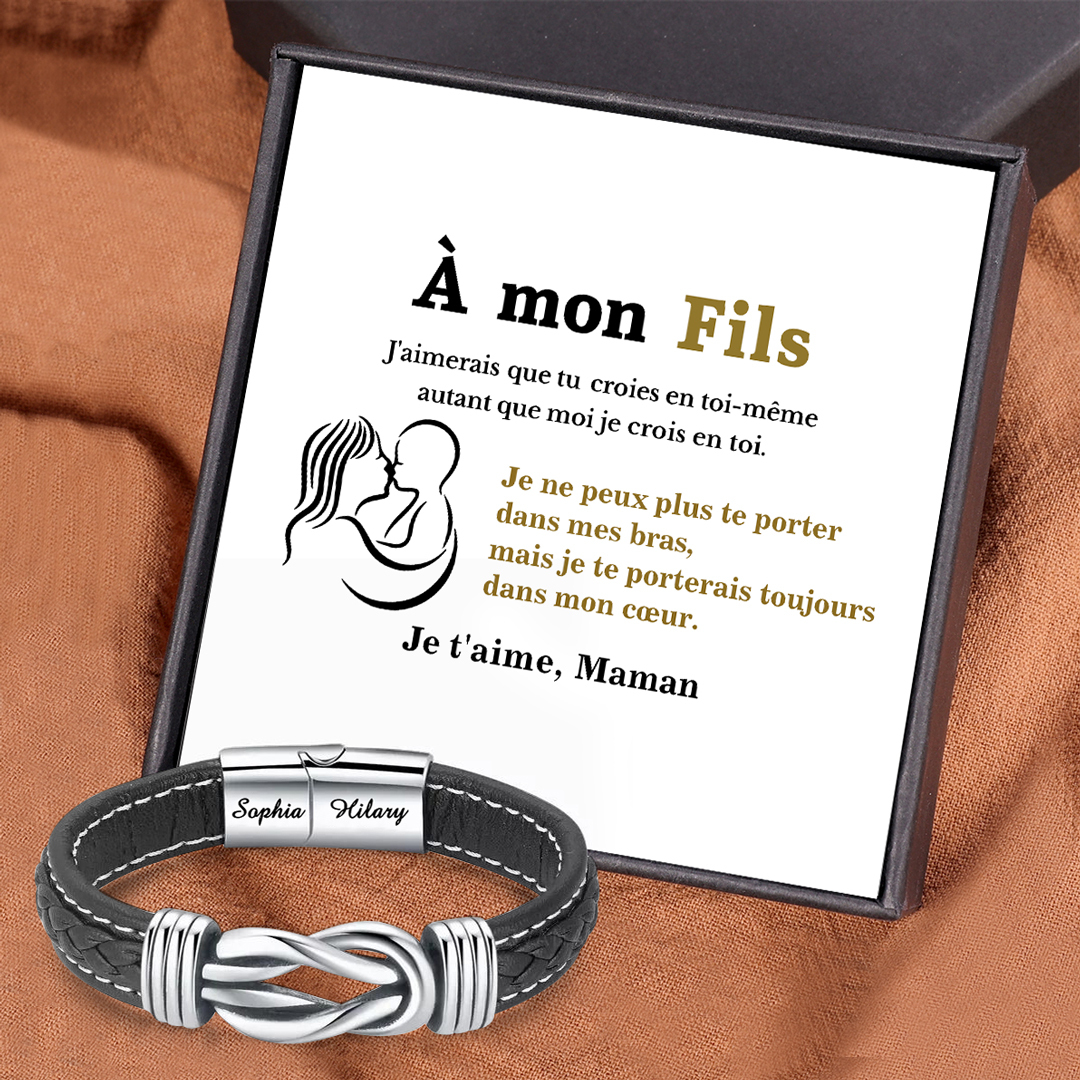 À Mon Fils-Bracelet en Cuir 2 Prénoms Personnalisé-Jessemade FR