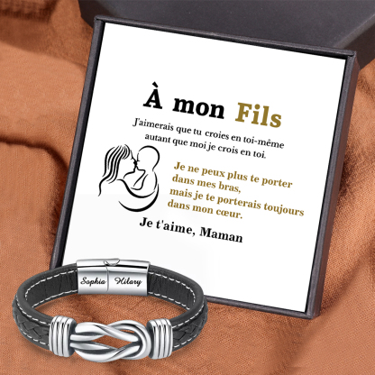 À Mon Fils-Bracelet en Cuir 2 Prénoms Personnalisé-Jessemade FR