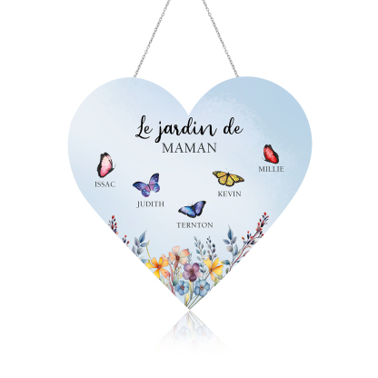 À Maman/Mamie - Veilleuse Cœur Décoration Fleur et Papillon 5 Prénoms Personnalisés avec 1 Texte