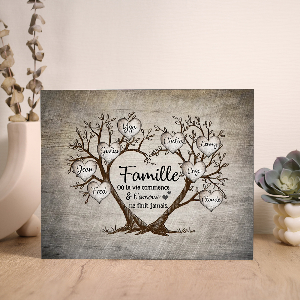 Cadre en Bois Arbre de Vie Personnalisé - Jusqu'à 8 Prénoms | Cadeau Famille | Jessemade