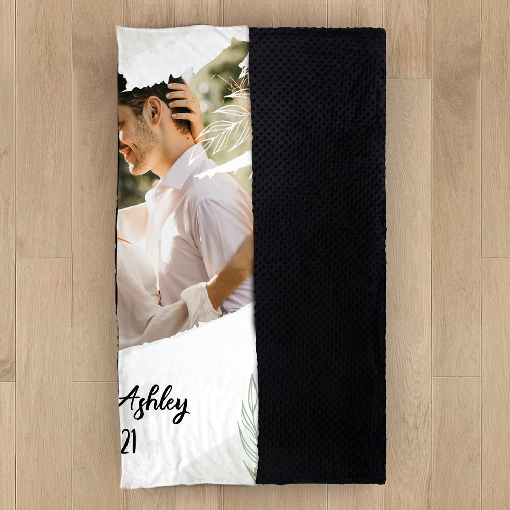 Couverture plaids polaire amour 2 Prénoms Personnalisé avec a photo et date | Jessemade
