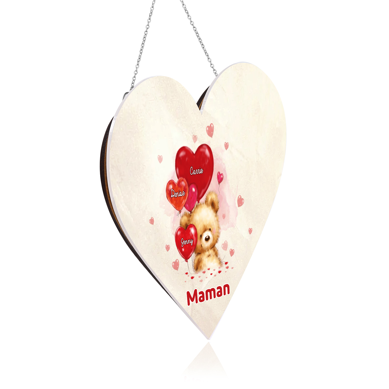 À Maman/Mamie - Veilleuse Cœur Décoration Ours 3 Prénoms Personnalisés avec 1 Texte