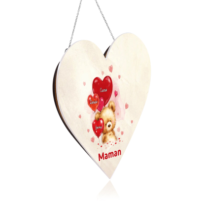 À Maman/Mamie - Veilleuse Cœur Décoration Ours 3 Prénoms Personnalisés avec 1 Texte