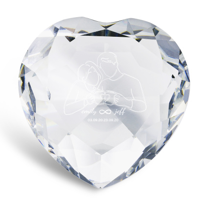 Décoration Cristal Cœur 2 Prénoms Personnalisés avec Date pour Couple