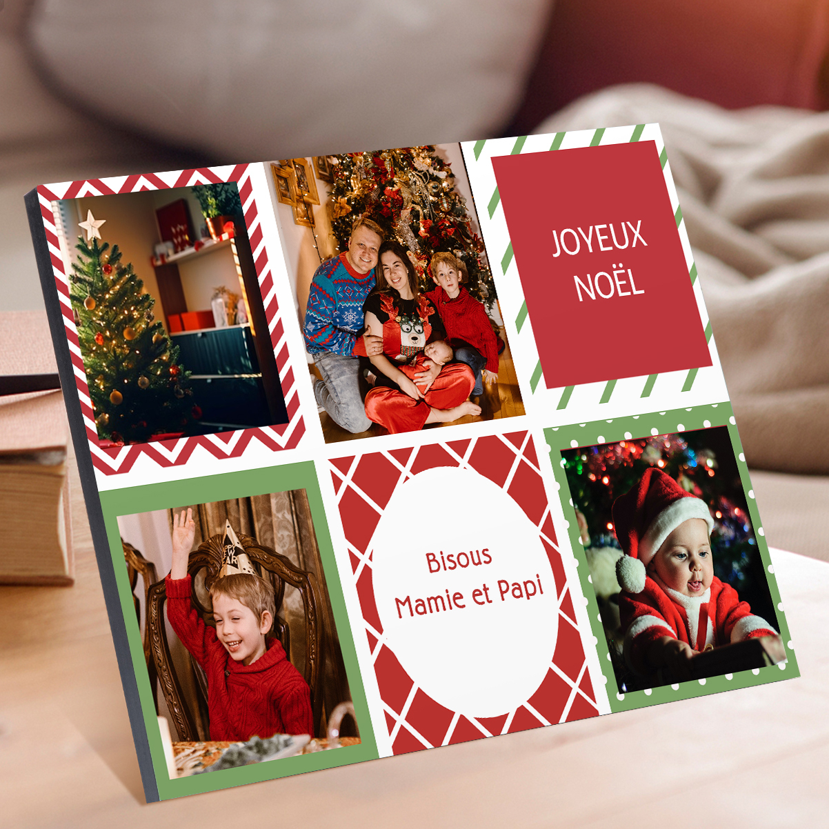 À ma Famille - Cadre en Bois de Noël 4 Photos Personnalisées avec 2 Prénoms | Jessemade