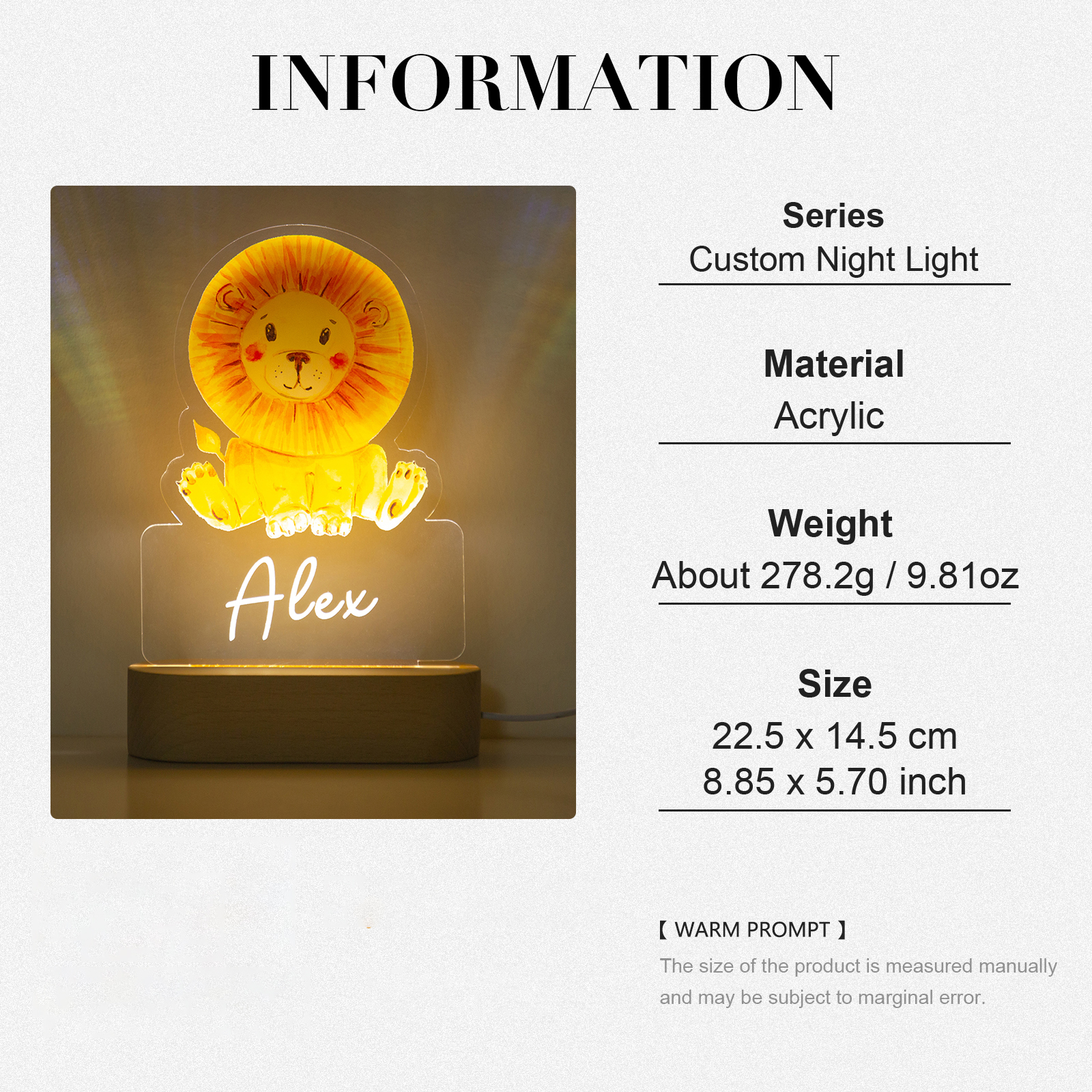 Lampe de chevet Petit lion LED Lumières monochrome personnalisée